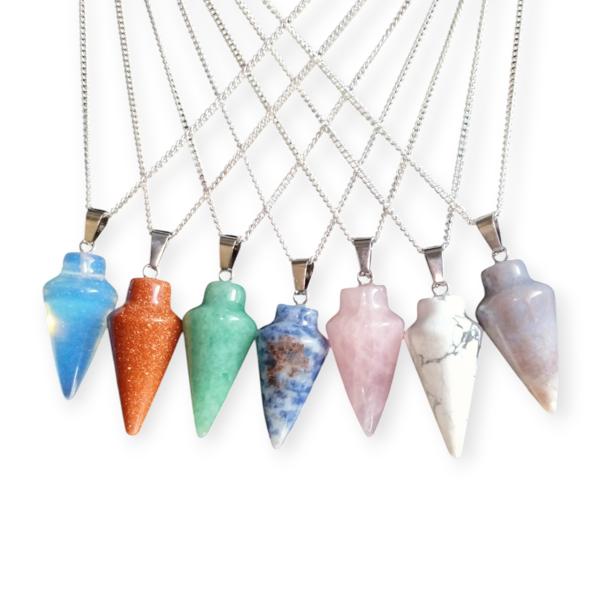 Natural Crystal Necklace 925S curb Chain Multiple Gemstones